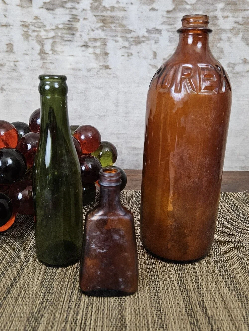 Vintage Glass Bottles Schilling McCormick Purex Vintage Amber Found Objects